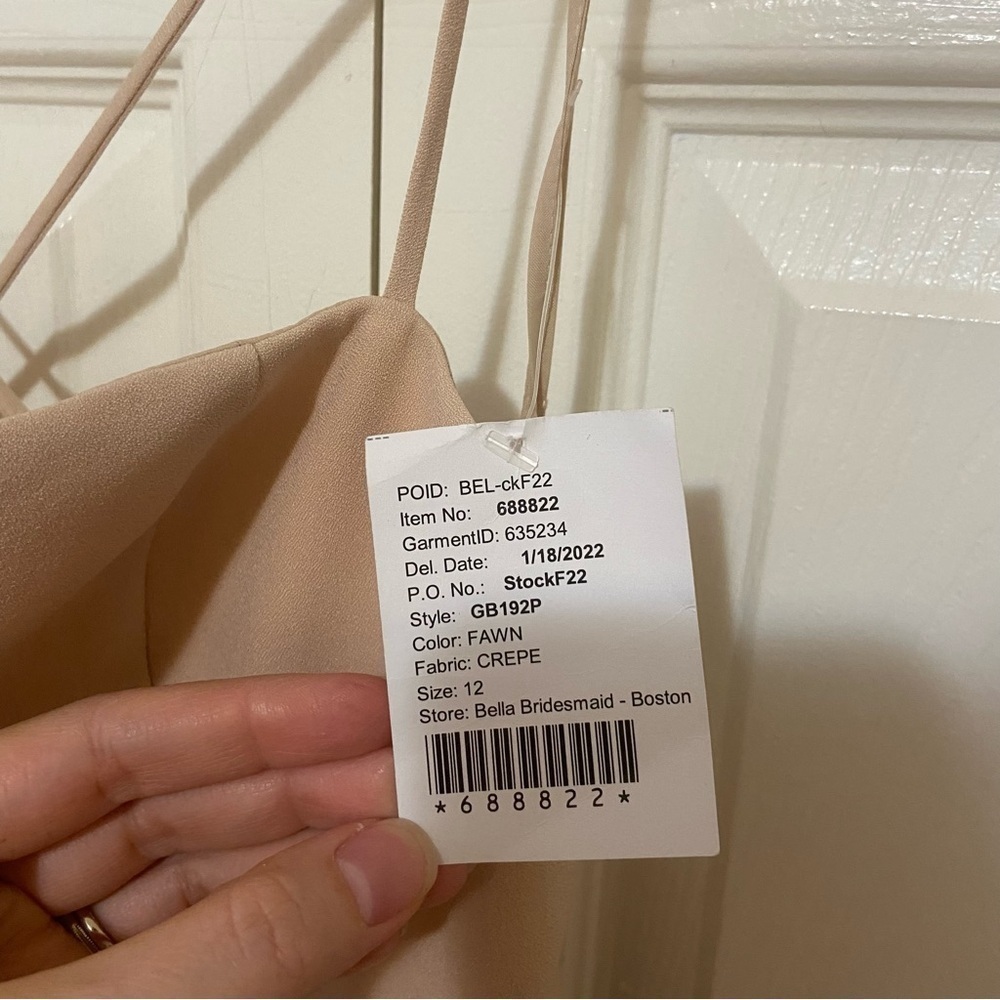 Amsale NWT Scout Crepe Fawn Cream Square Neck Bridesmaid Dress Gown Size 12 - Picture 11 of 12